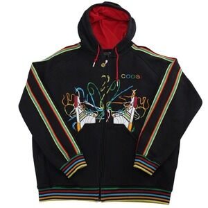 COOGI Graphic Full Zip Hoodie Mens XXL Black Rainbow Stripe Streetwear Hip Hop